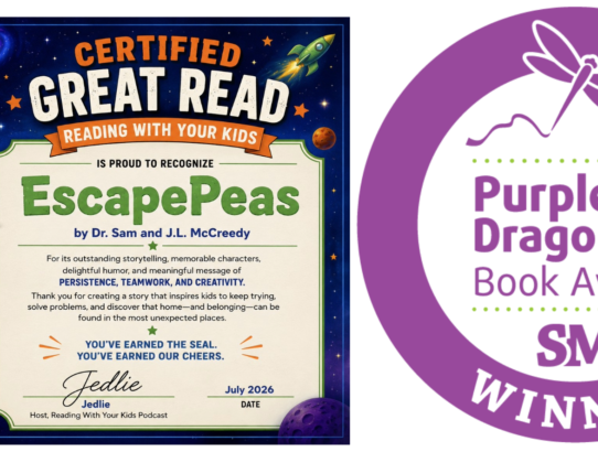 A Certified Great Read Award and a Purple Dragonfly Award for EscapePeas!
